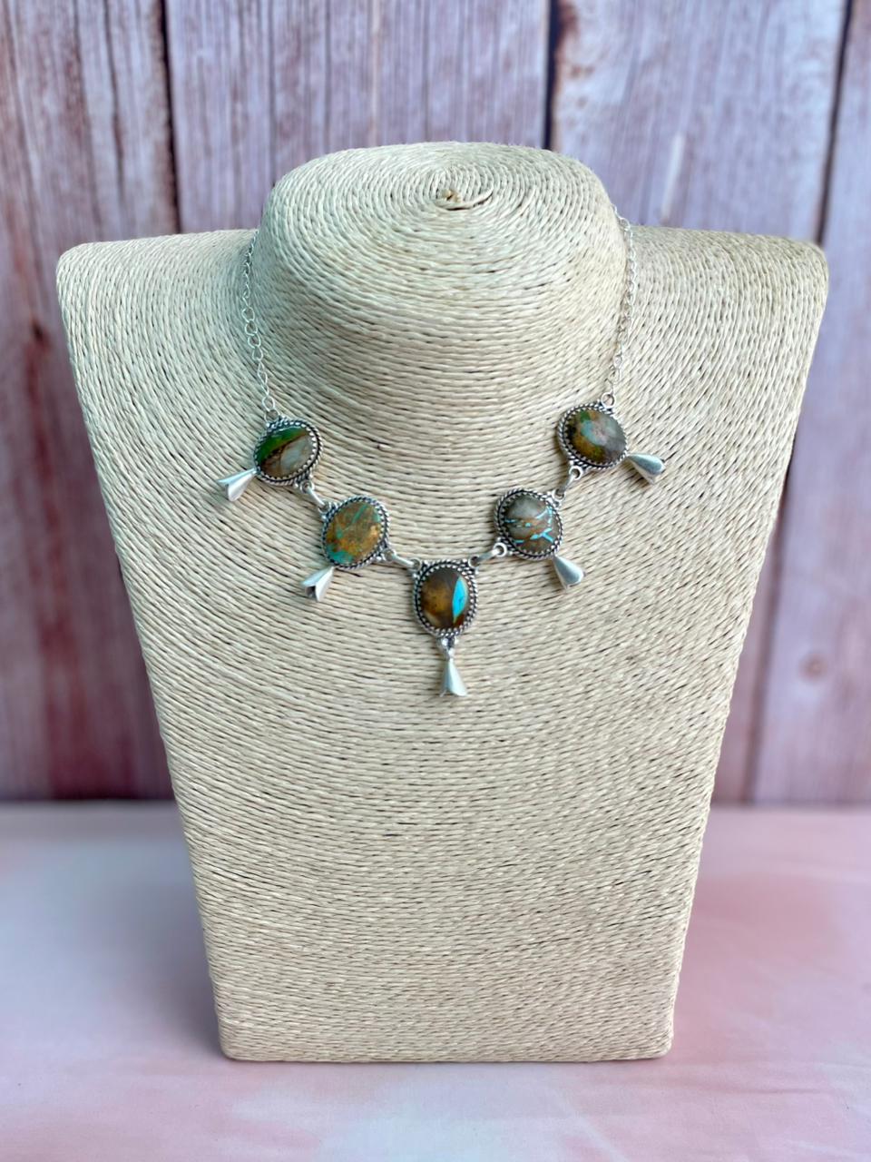Handmade Sterling Silver Royston Ribbon Turquoise Necklace "Signed Nizhoni"