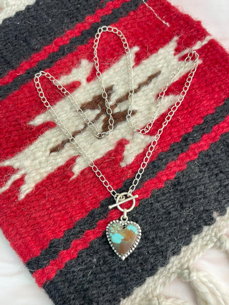 Handmade Sterling Silver Number 8 Turquoise Heart Necklace "Signed Nizhoni"