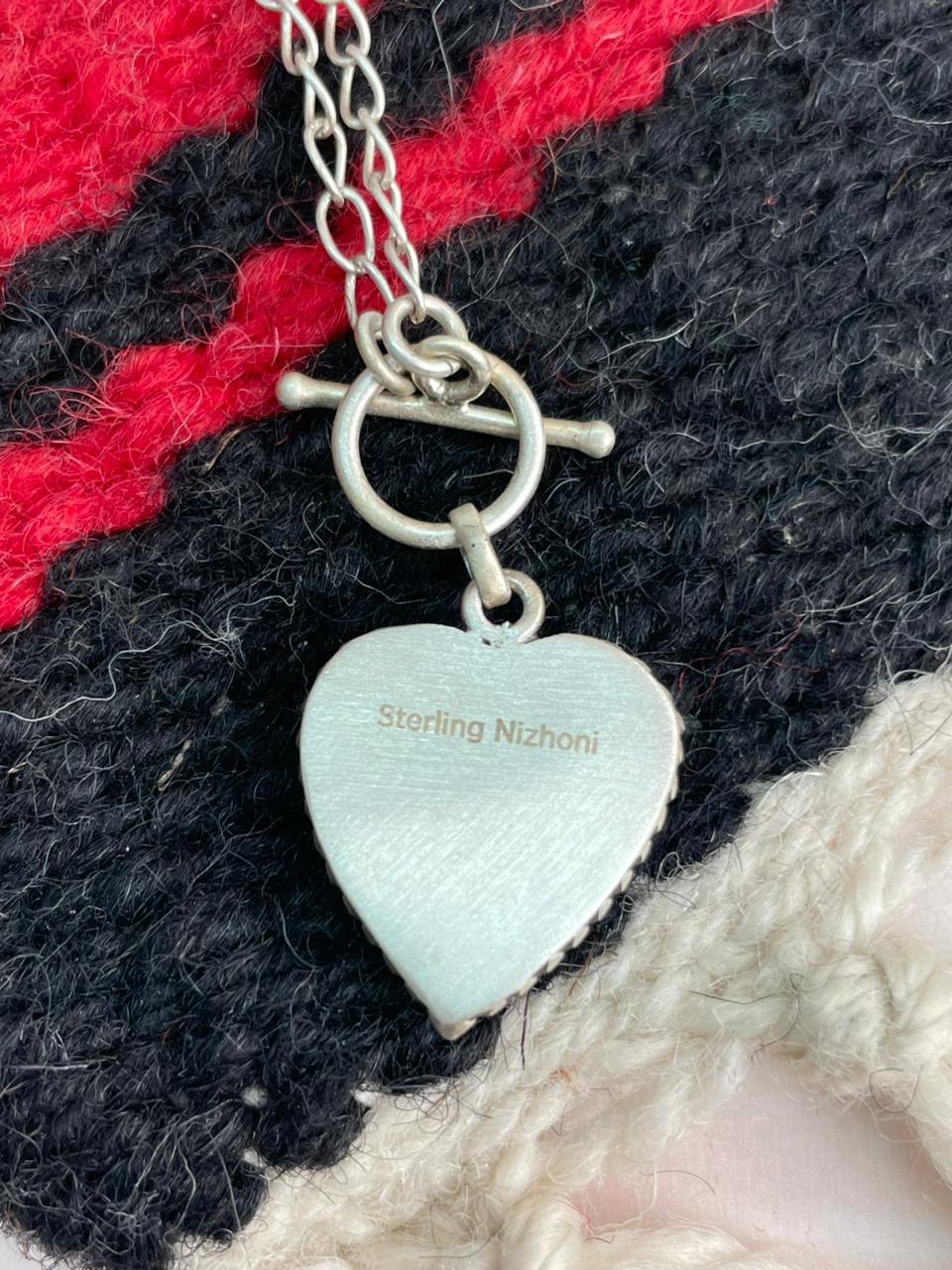 Handmade Sterling Silver Number 8 Turquoise Heart Necklace "Signed Nizhoni"