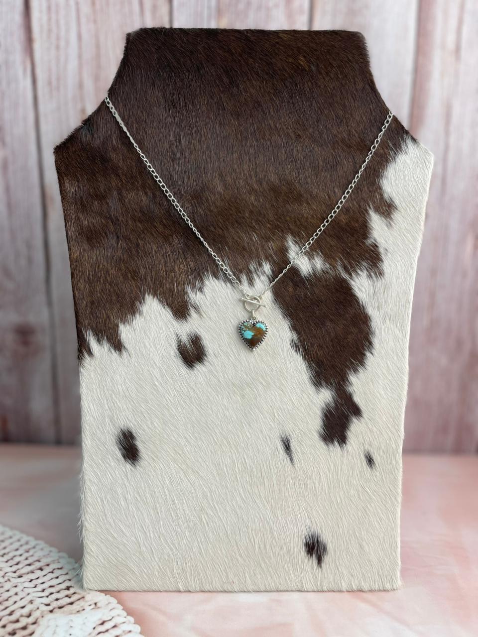 Handmade Sterling Silver Number 8 Turquoise Heart Necklace "Signed Nizhoni"