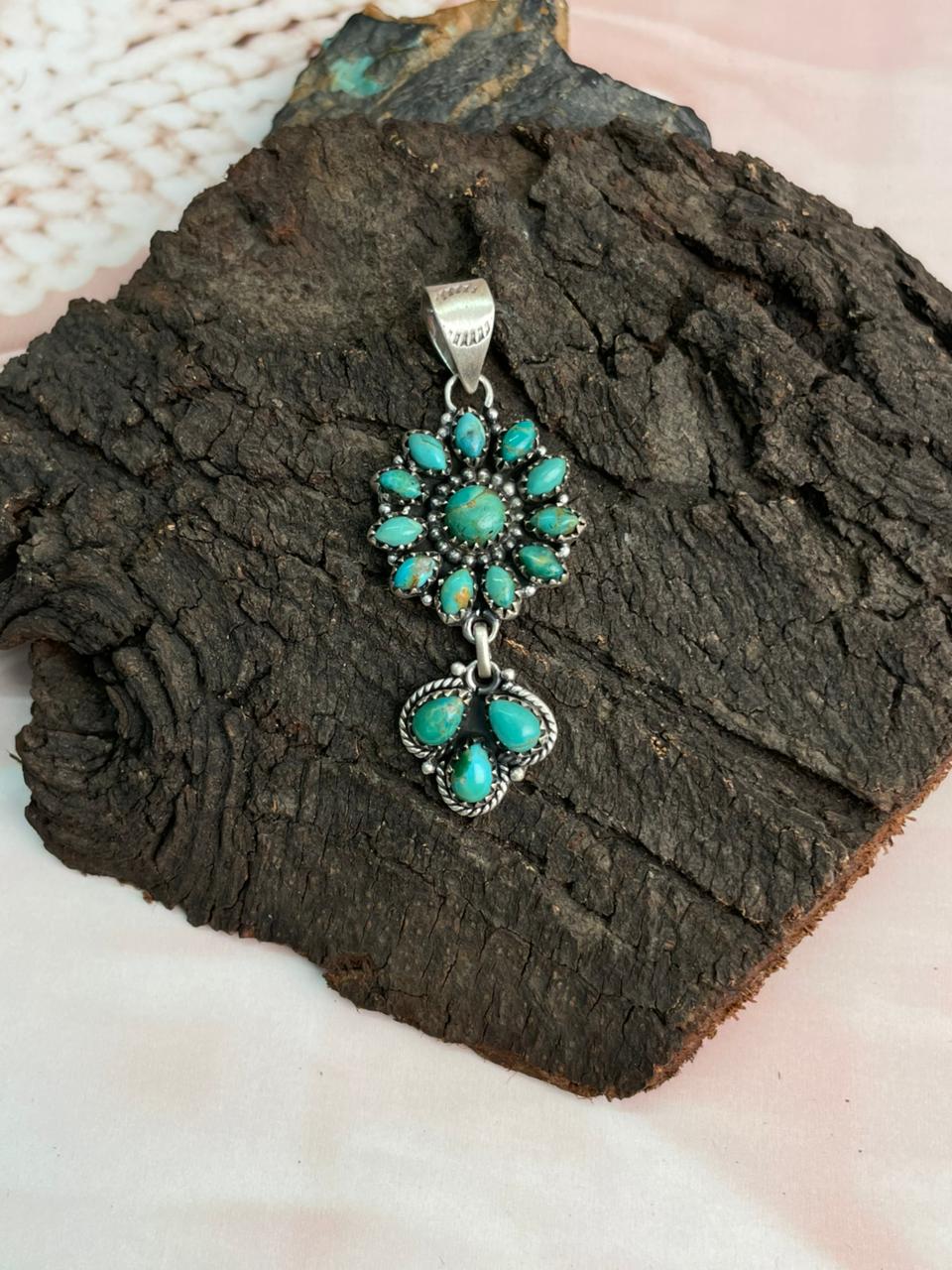 Handmade Sterling Silver Kingaman Turquoise Pendant "Signed Nizhoni"