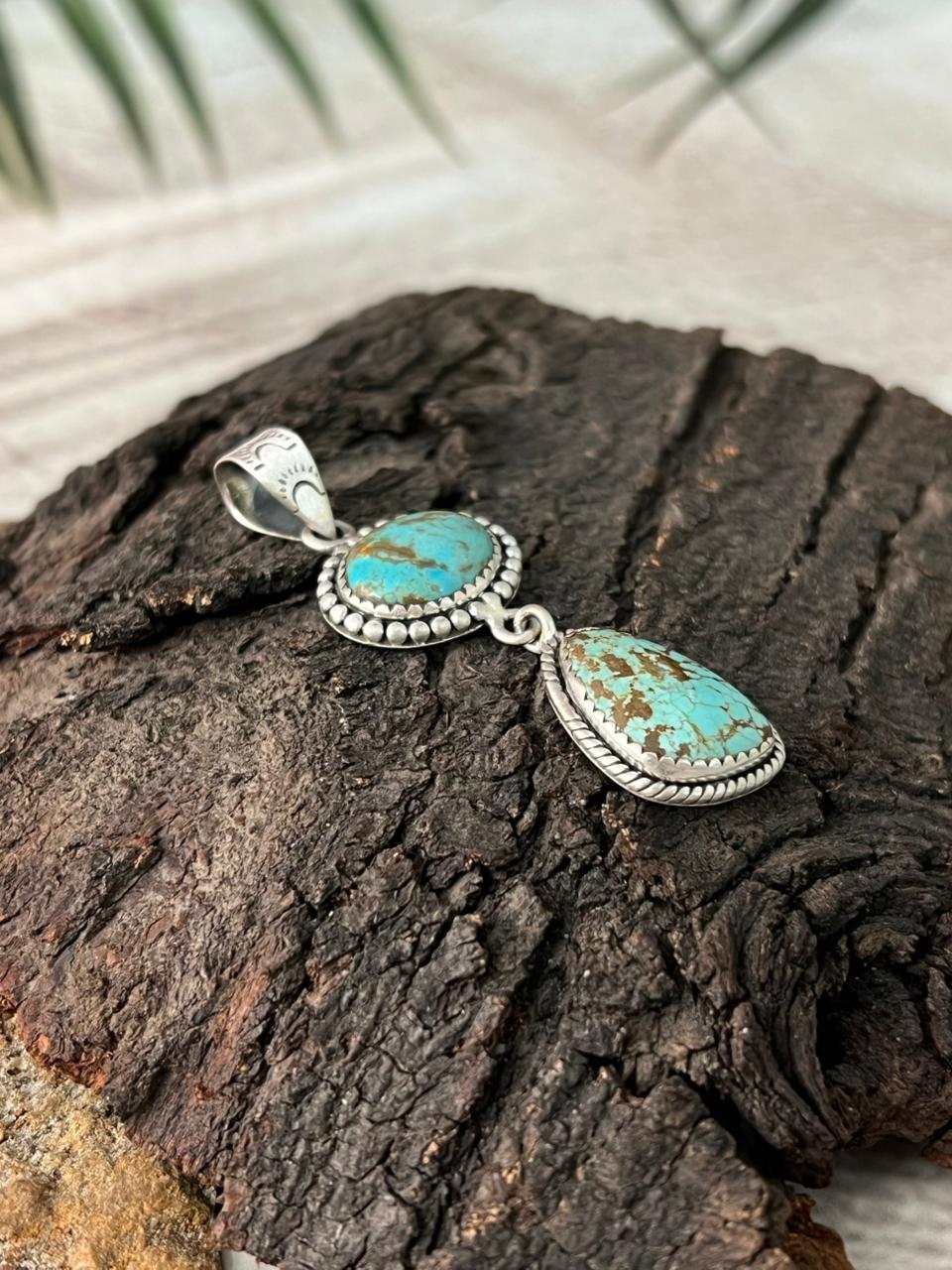 Handmade Sterling Silver Number 8 Turquoise Pendant "Signed Nizhoni"