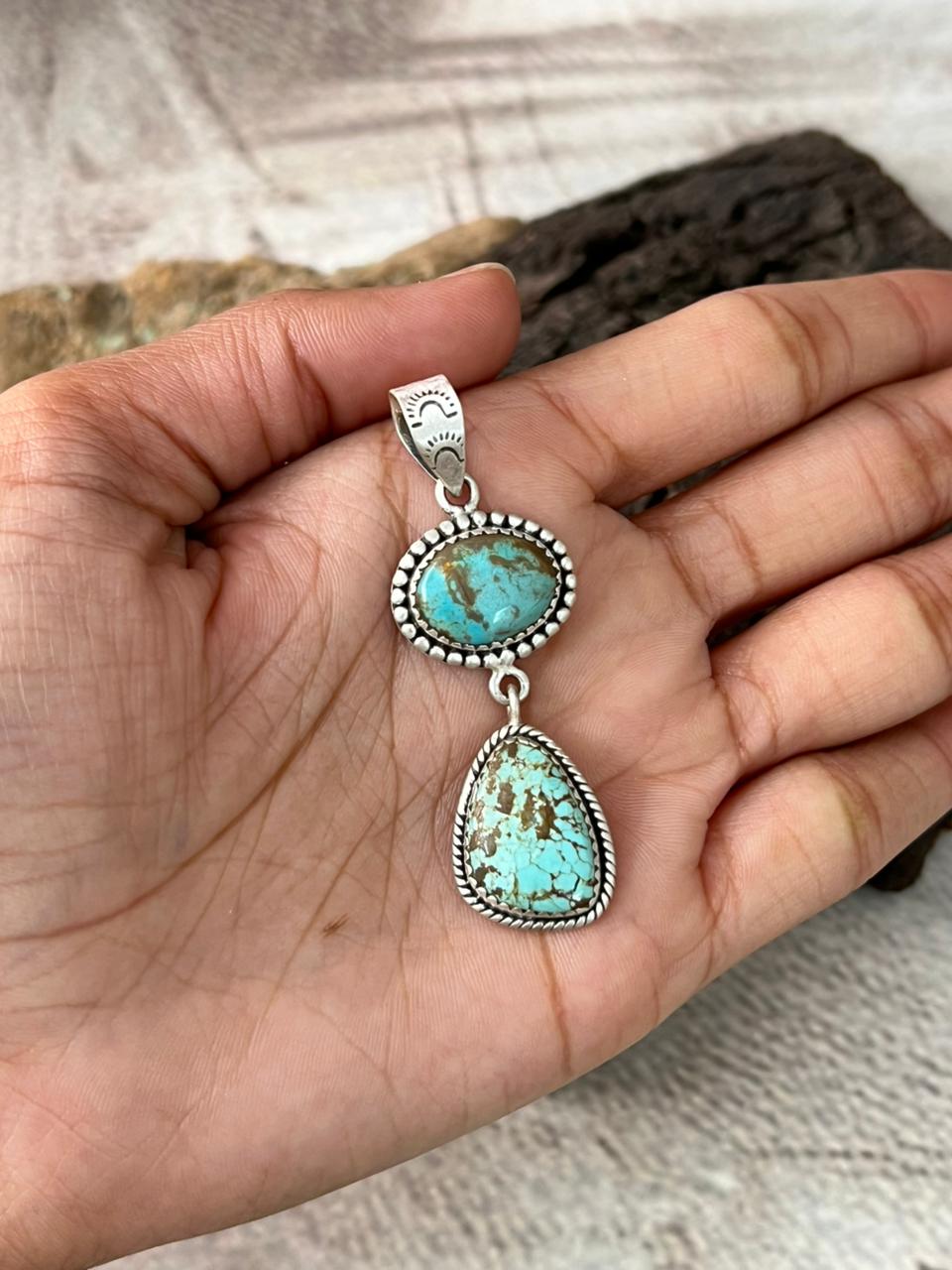 Handmade Sterling Silver Number 8 Turquoise Pendant "Signed Nizhoni"