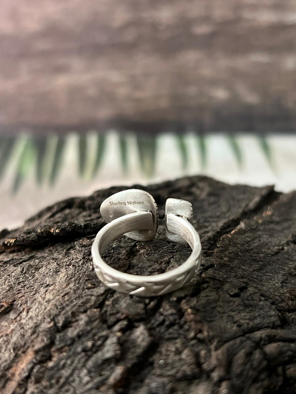 Handmade Sterling Silver Sonoran Mountain with Palomino Turquoise Adjustable Ring "Signed Nizhoni"