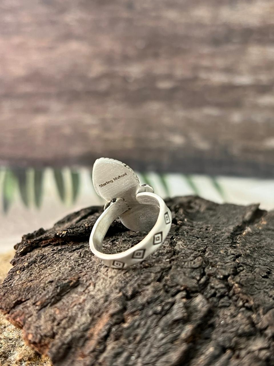 Handmade Sterling Silver Orange Mojave Adjustable Ring "Signed Nizhoni"