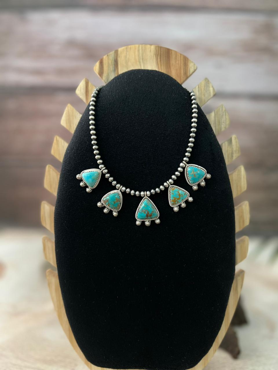 Handmade Sterling Silver Santa Maria Turquoise Beaded Necklace "Signed Nizhoni"