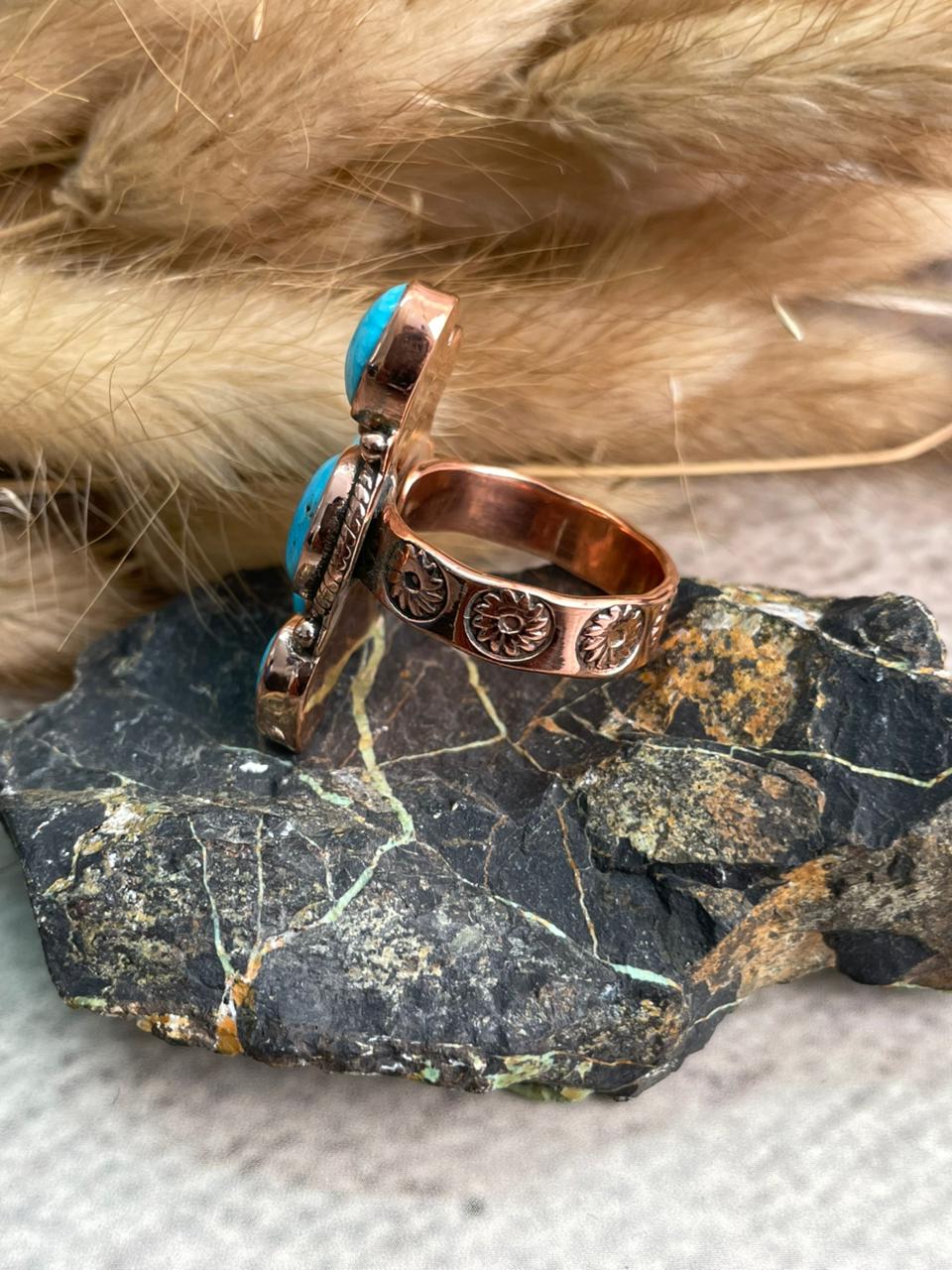 Handmade Copper Sierra Bella Turquoise Adjustable Ring