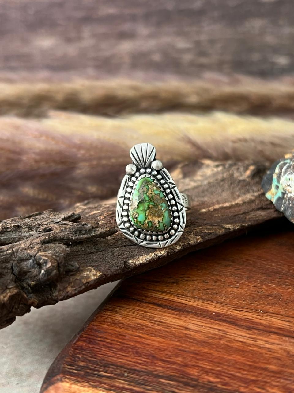 Handmade Sterling Silver Sonoran Mountain Turquoise Ring "Signed Nizhoni"