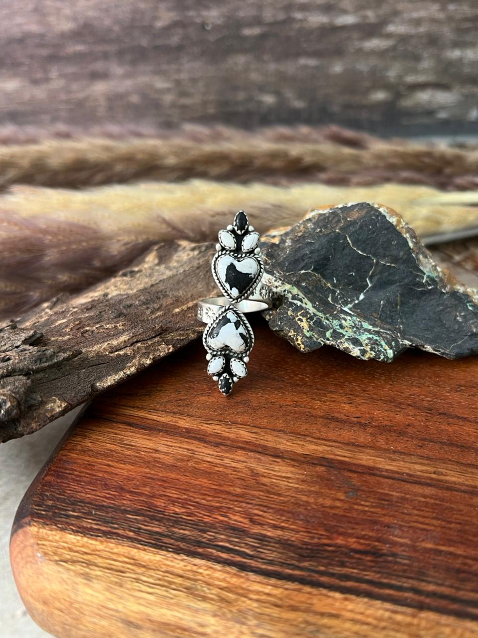 Handmade Sterling Silver White Buffalo Adjustable Ring "Signed Nizhoni"