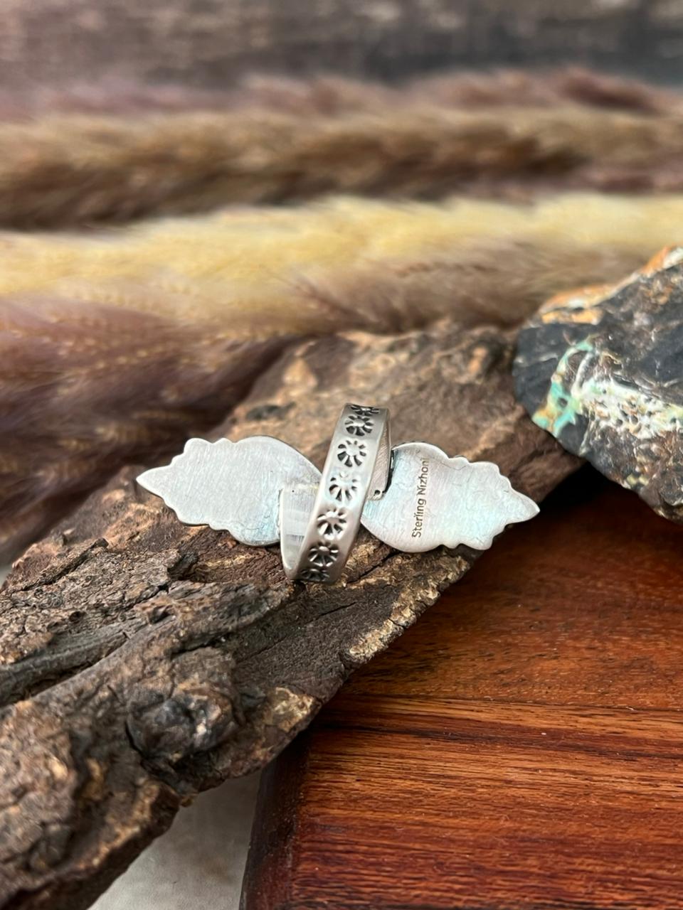 Handmade Sterling Silver White Buffalo Adjustable Ring "Signed Nizhoni"