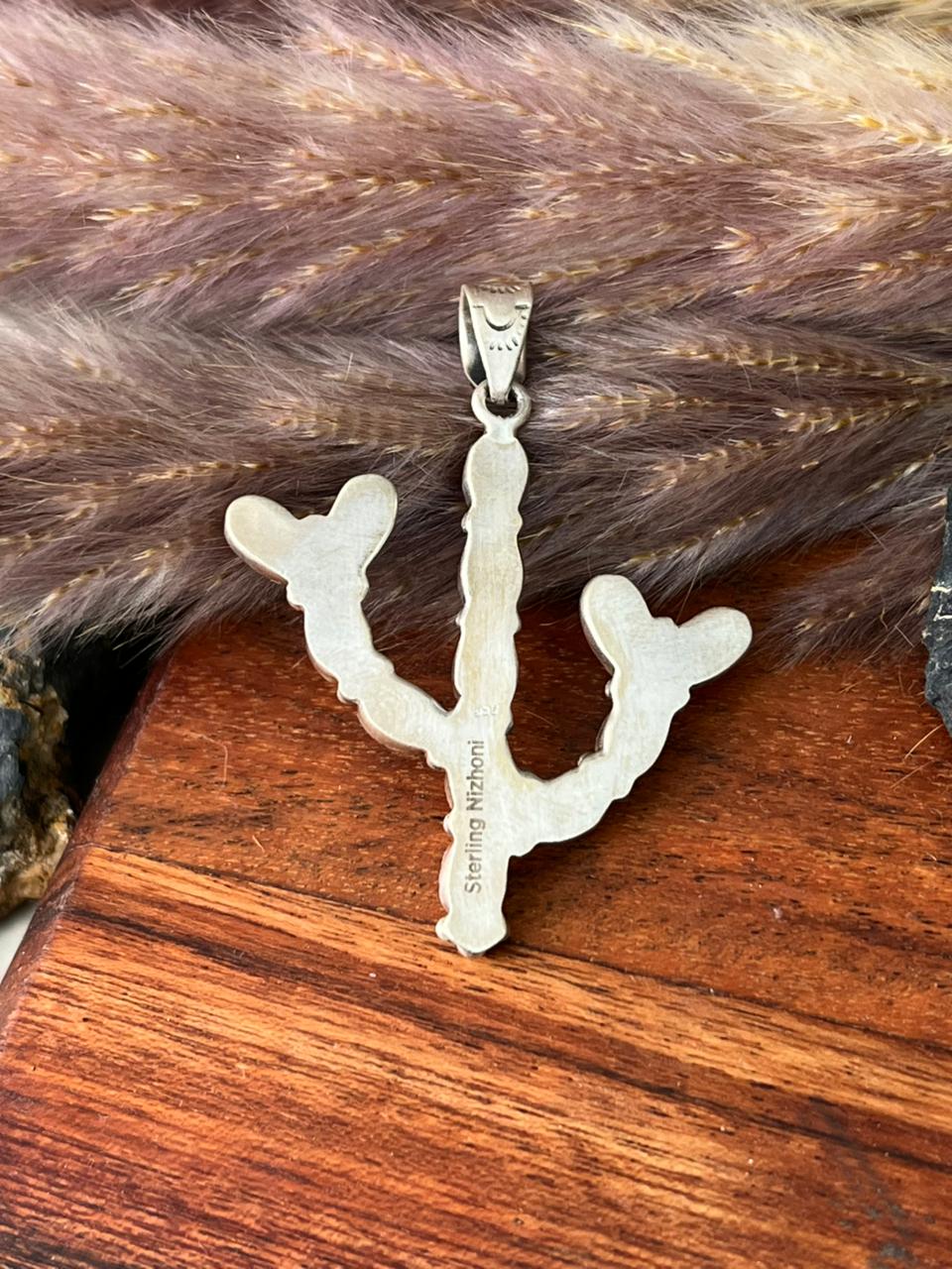 Handmade Sterling Silver Orange Mojave with White Buffalo Pendant "Signed Nizhoni"