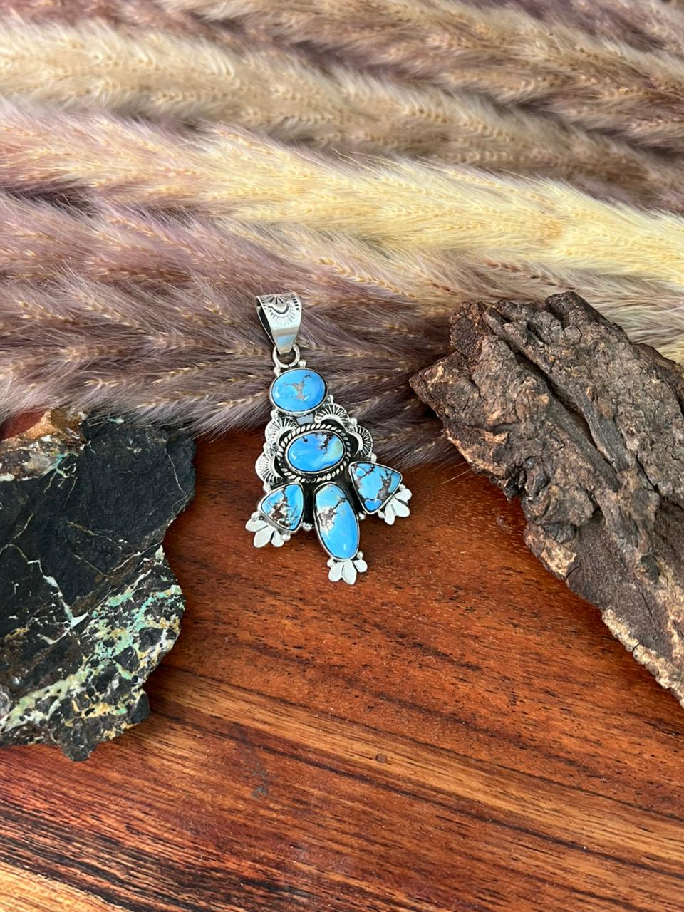 Handmade Sterling Silver Golden Hills Turquoise Pendant "Signed Nizhoni"