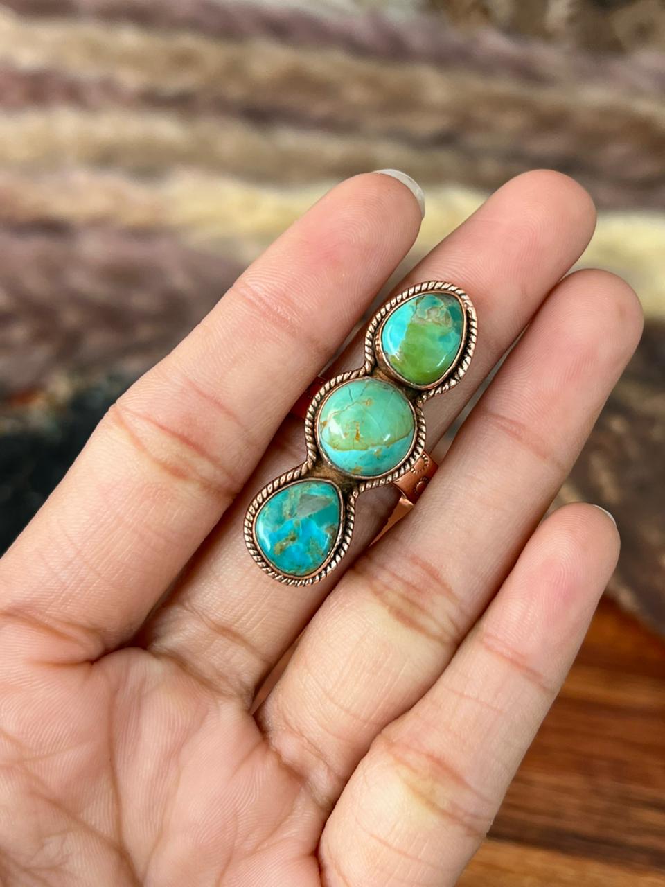Handmade Copper Collection: Kingman Turquoise Adjustable Ring