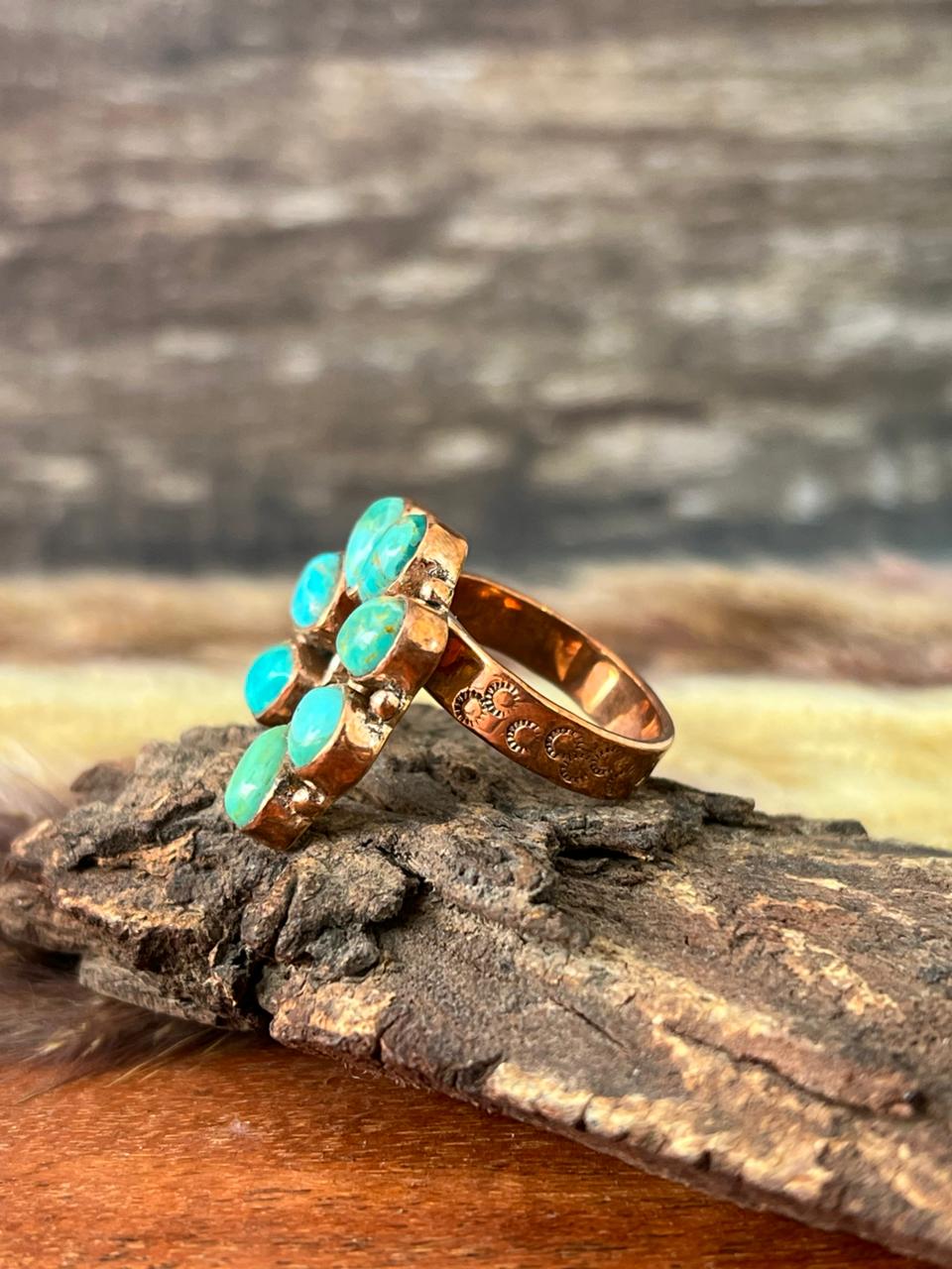 Handmade Copper Collection: Kingman Turquoise Naja Adjustable Ring
