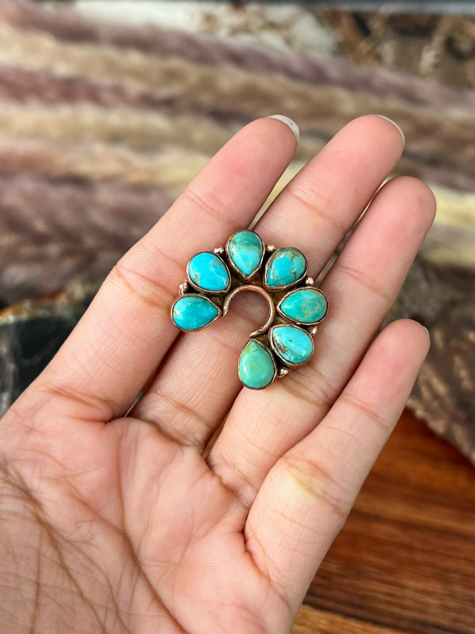 Handmade Copper Collection: Kingman Turquoise Naja Adjustable Ring