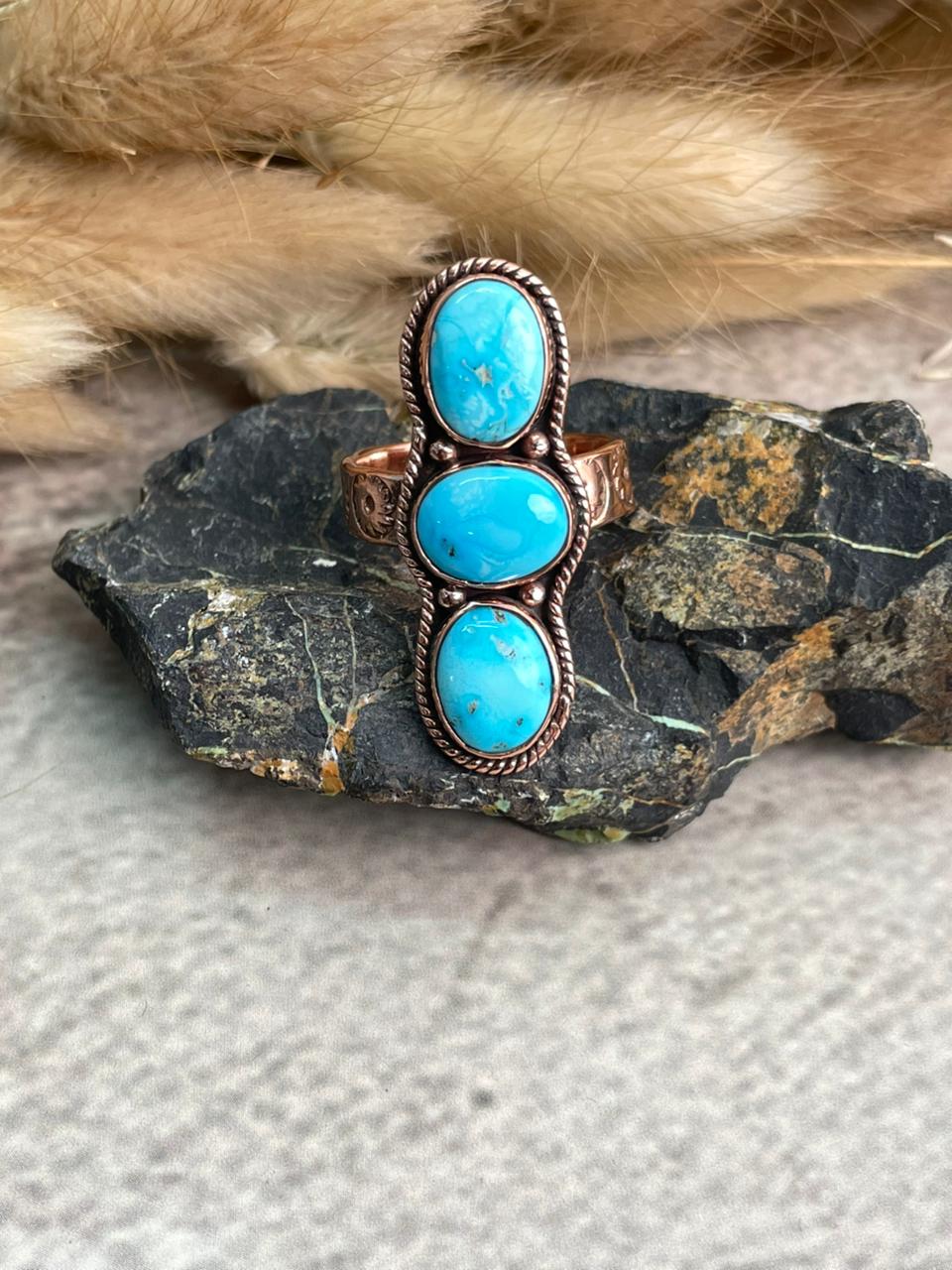 Handmade Copper Sierra Bella Turquoise Adjustable Ring