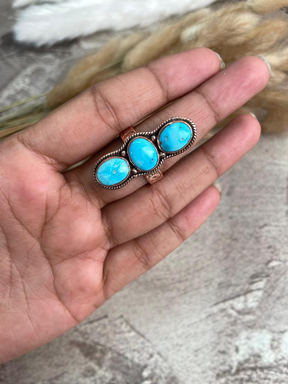Handmade Copper Sierra Bella Turquoise Adjustable Ring