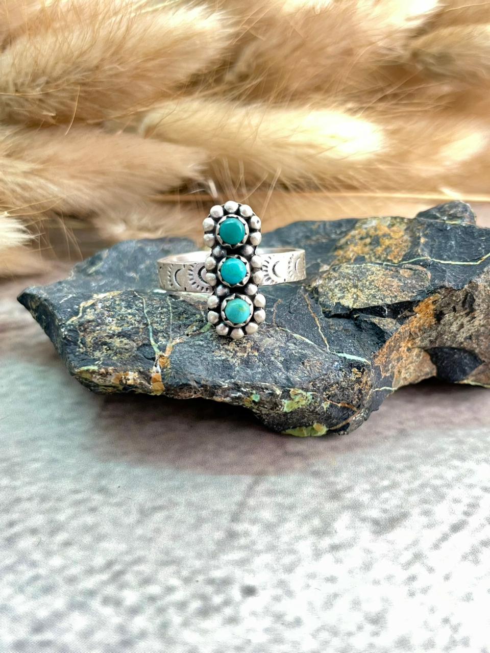 Handmade Sterling Silver Kingman Turquoise Adjustable Ring "Signed Nizhoni"