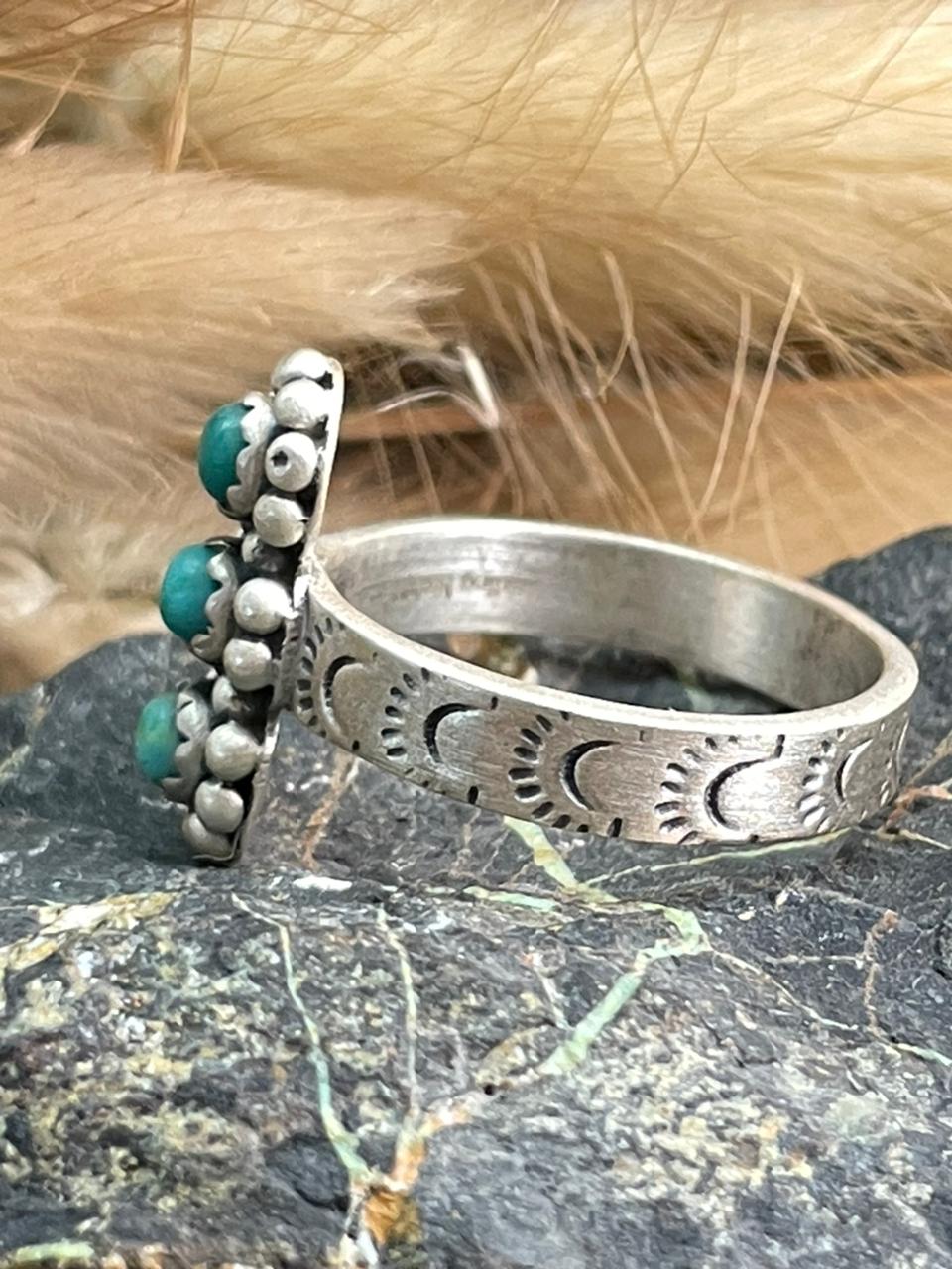 Handmade Sterling Silver Kingman Turquoise Adjustable Ring "Signed Nizhoni"