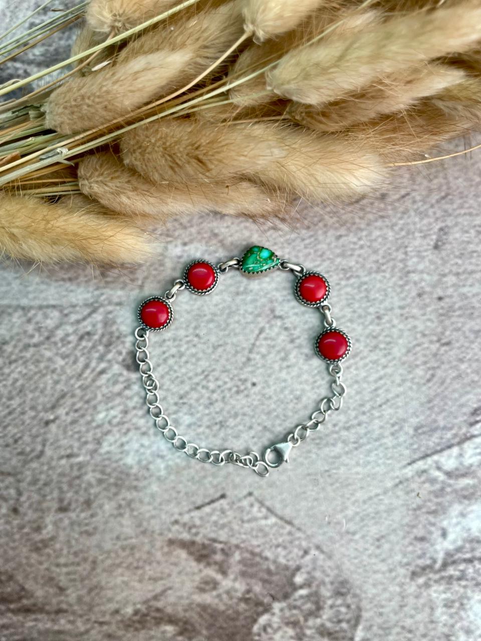 Handmade Sterling Silver Rosarita with Sonoran Mountain Turquoise Bracelet "Signed Nizhoni"