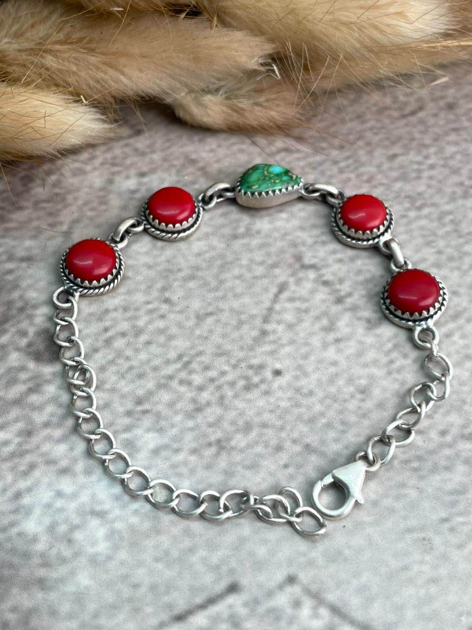 Handmade Sterling Silver Rosarita with Sonoran Mountain Turquoise Bracelet "Signed Nizhoni"