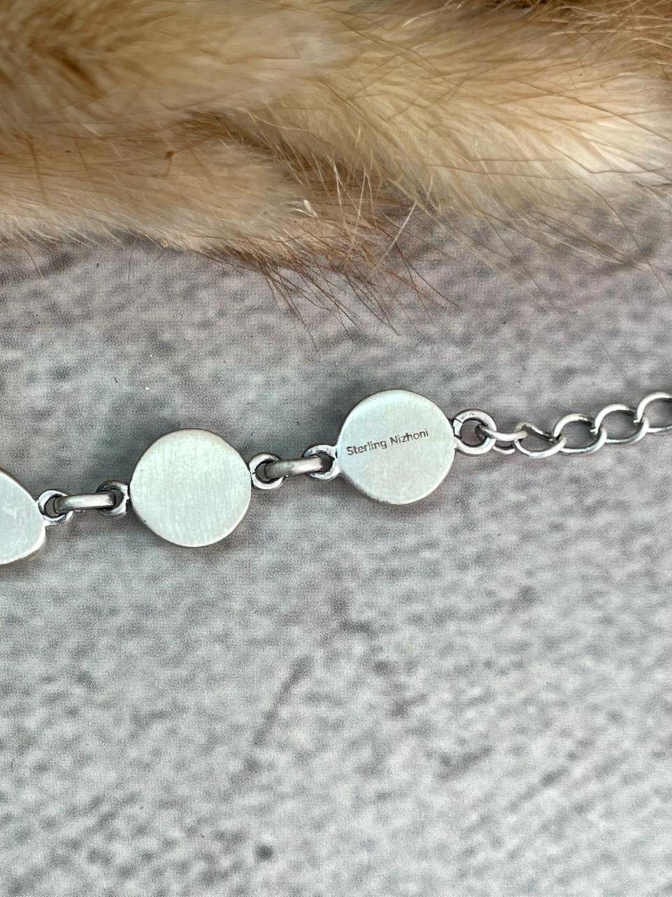 Handmade Sterling Silver Rosarita with Sonoran Mountain Turquoise Bracelet "Signed Nizhoni"