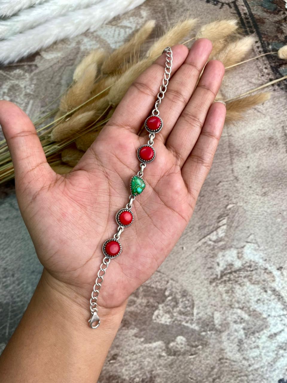 Handmade Sterling Silver Rosarita with Sonoran Mountain Turquoise Bracelet "Signed Nizhoni"