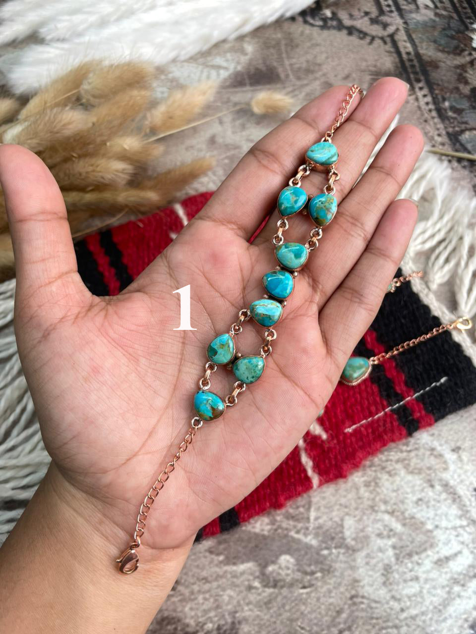 Handmade Copper Collection: Kingman Turquoise Chain Bracelet