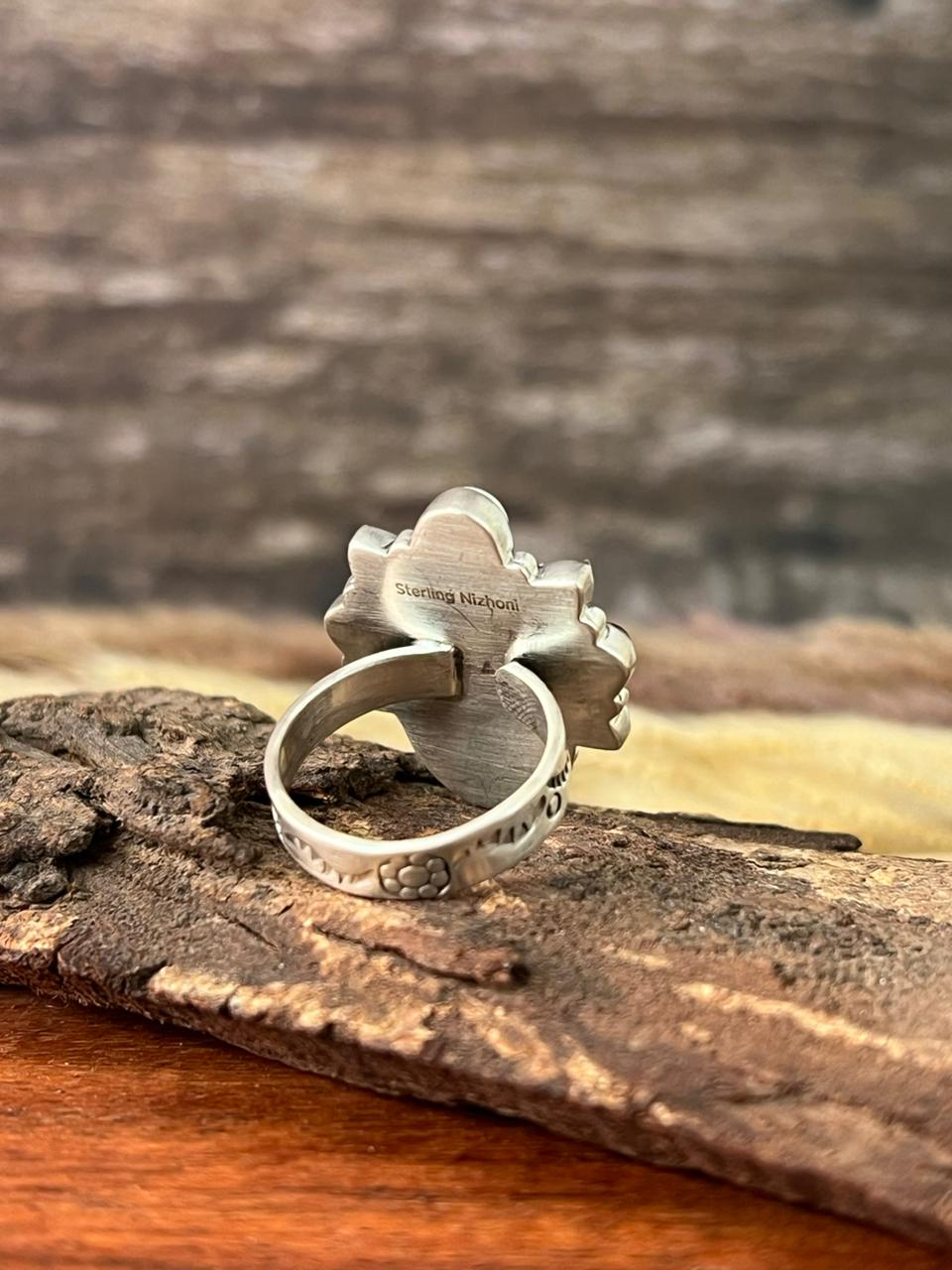 Handmade Sterling Silver Canyon Sunset Collection: Golden Hills Turquoise with White Buffalo and Carnelian Adjustable Ring "Signed Nizhoni"