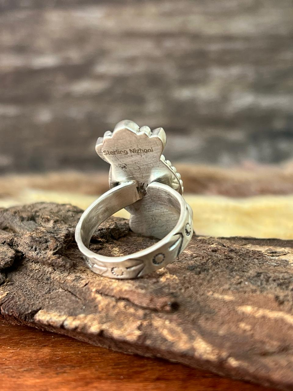 Handmade Sterling Silver Canyon Sunset Collection: Golden Hills Turquoise with White Buffalo and Carnelian Adjustable Ring "Signed Nizhoni"