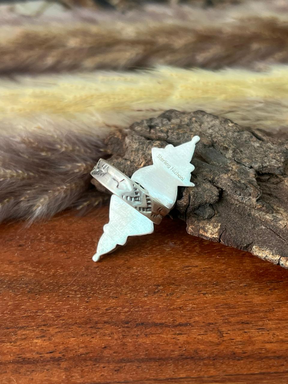 Handmade Sterling Silver Canyon Sunset Collection: Golden Hills Turquoise with White Buffalo and Carnelian Adjustable Ring "Signed Nizhoni"