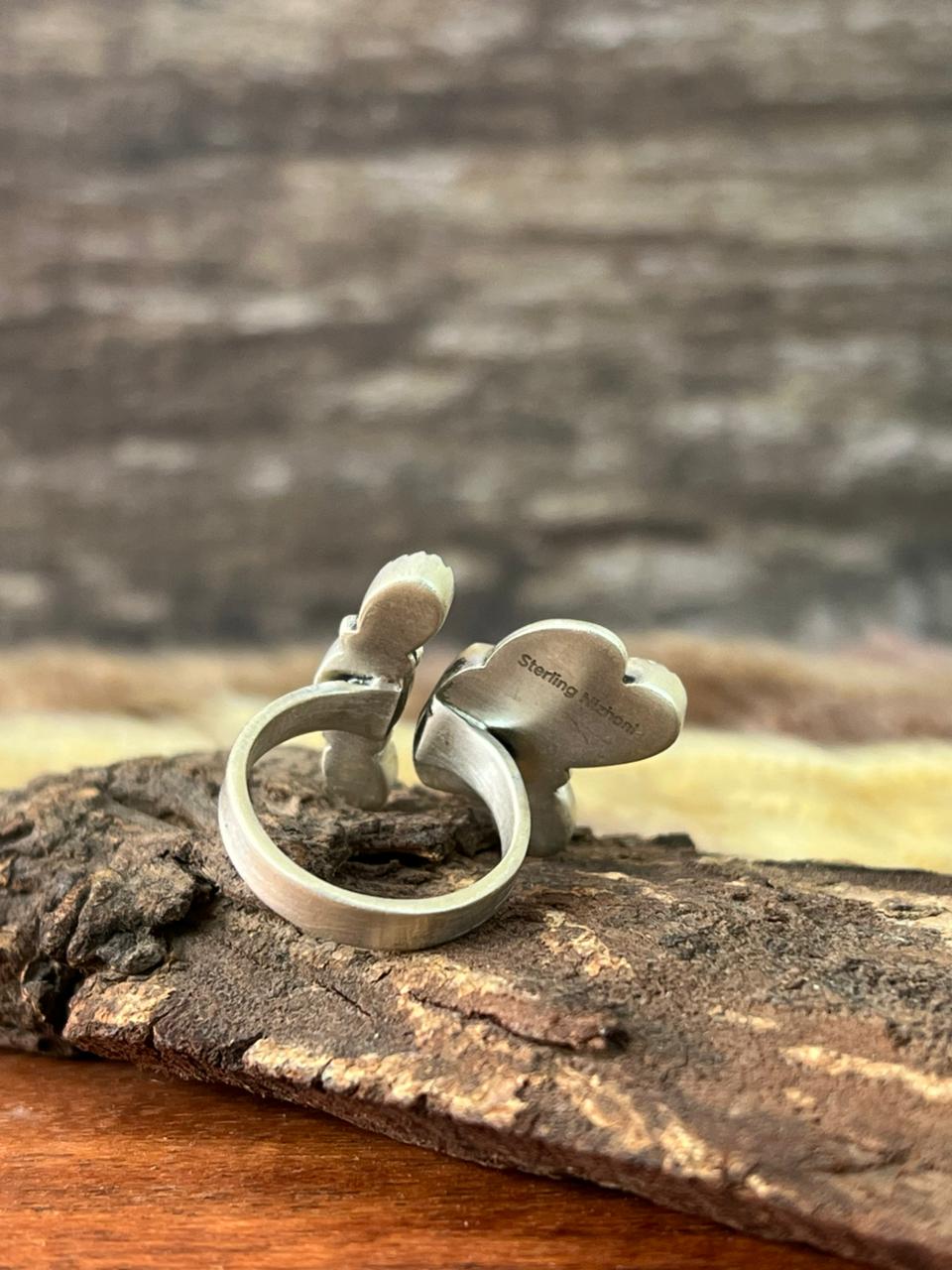 Handmade Sterling Silver Canyon Sunset Collection: Golden Hills Turquoise with White Buffalo Adjustable Ring "Signed Nizhoni"