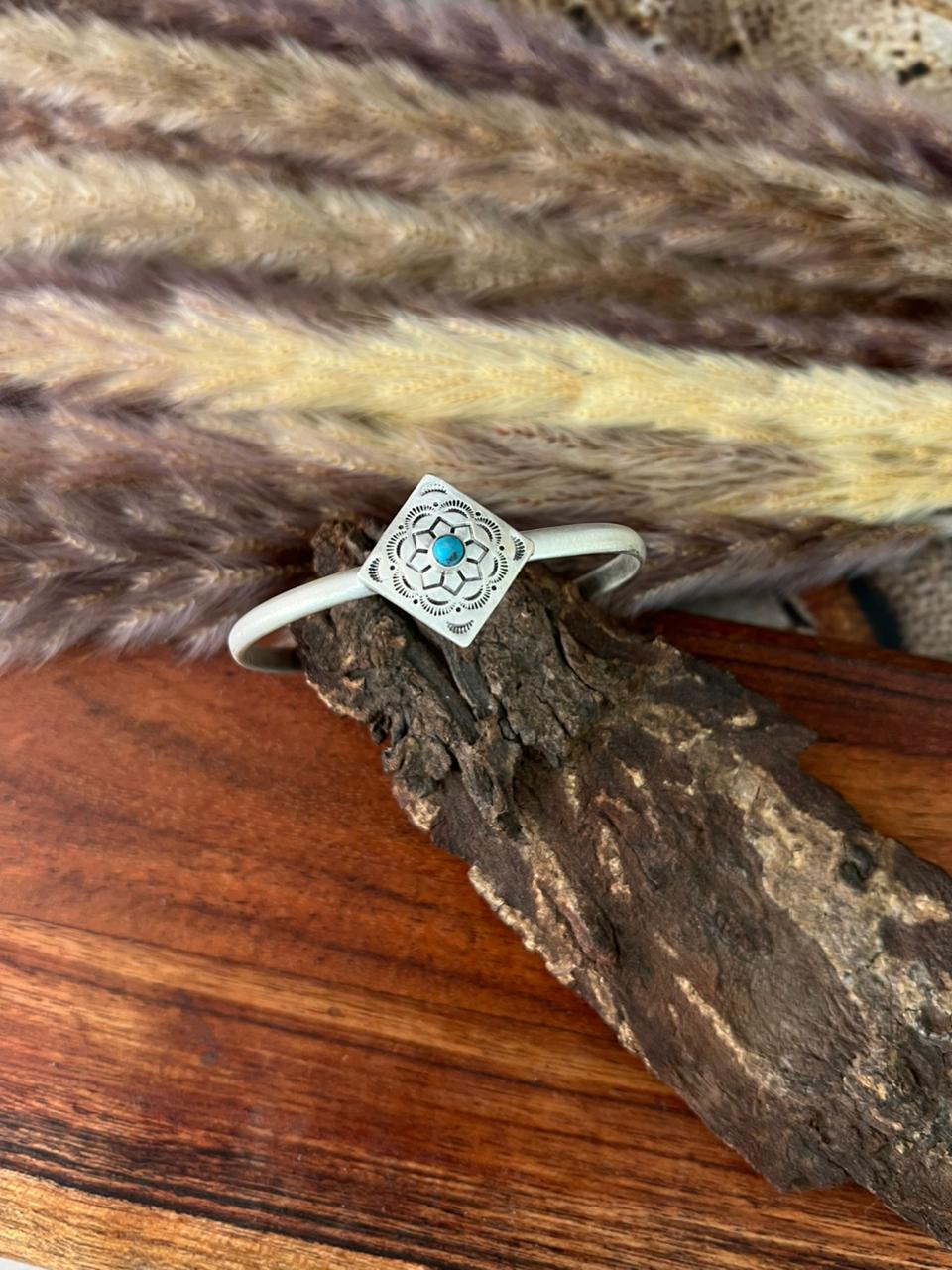 Handmade Sterling Silver Kingman Turquoise Cuff Bracelet "Signed Nizhoni"