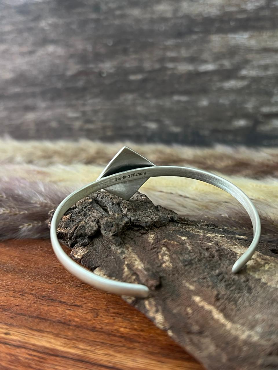 Handmade Sterling Silver Kingman Turquoise Cuff Bracelet "Signed Nizhoni"