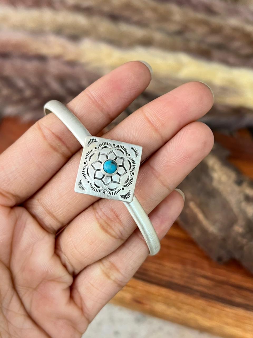 Handmade Sterling Silver Kingman Turquoise Cuff Bracelet "Signed Nizhoni"