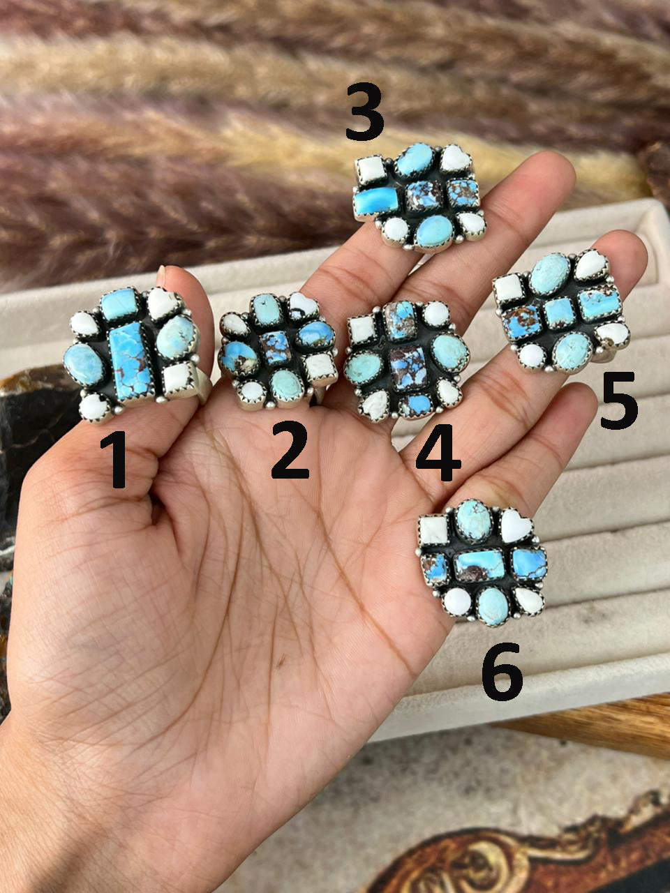 Handmade Sterling Silver Canyon Sunset Collection: Golden Hills Turquoise with White Buffalo Adjustable Ring "Signed Nizhoni"