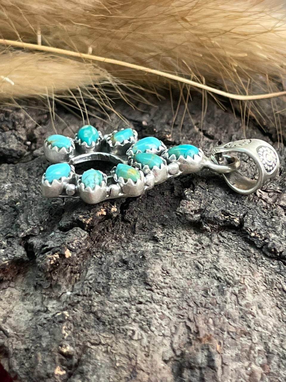 Handmade Sterling Silver Kingman Turquoise Naja Pendant "Signed Nizhoni"