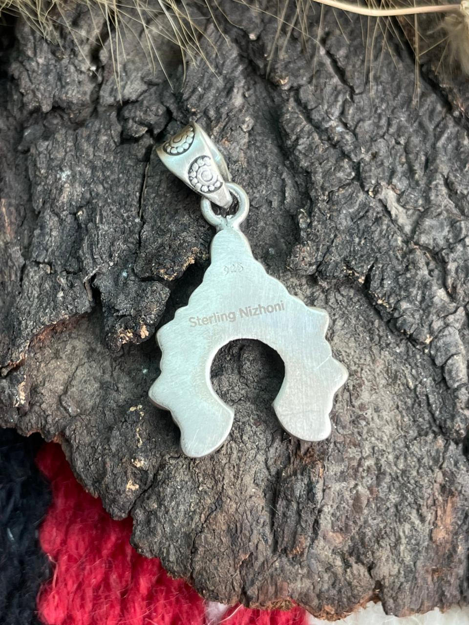 Handmade Sterling Silver Kingman Turquoise Naja Pendant "Signed Nizhoni"
