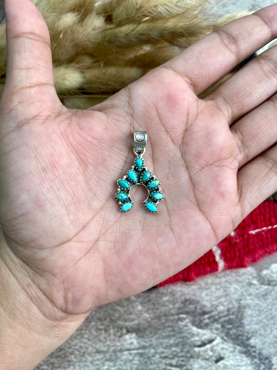 Handmade Sterling Silver Kingman Turquoise Naja Pendant "Signed Nizhoni"