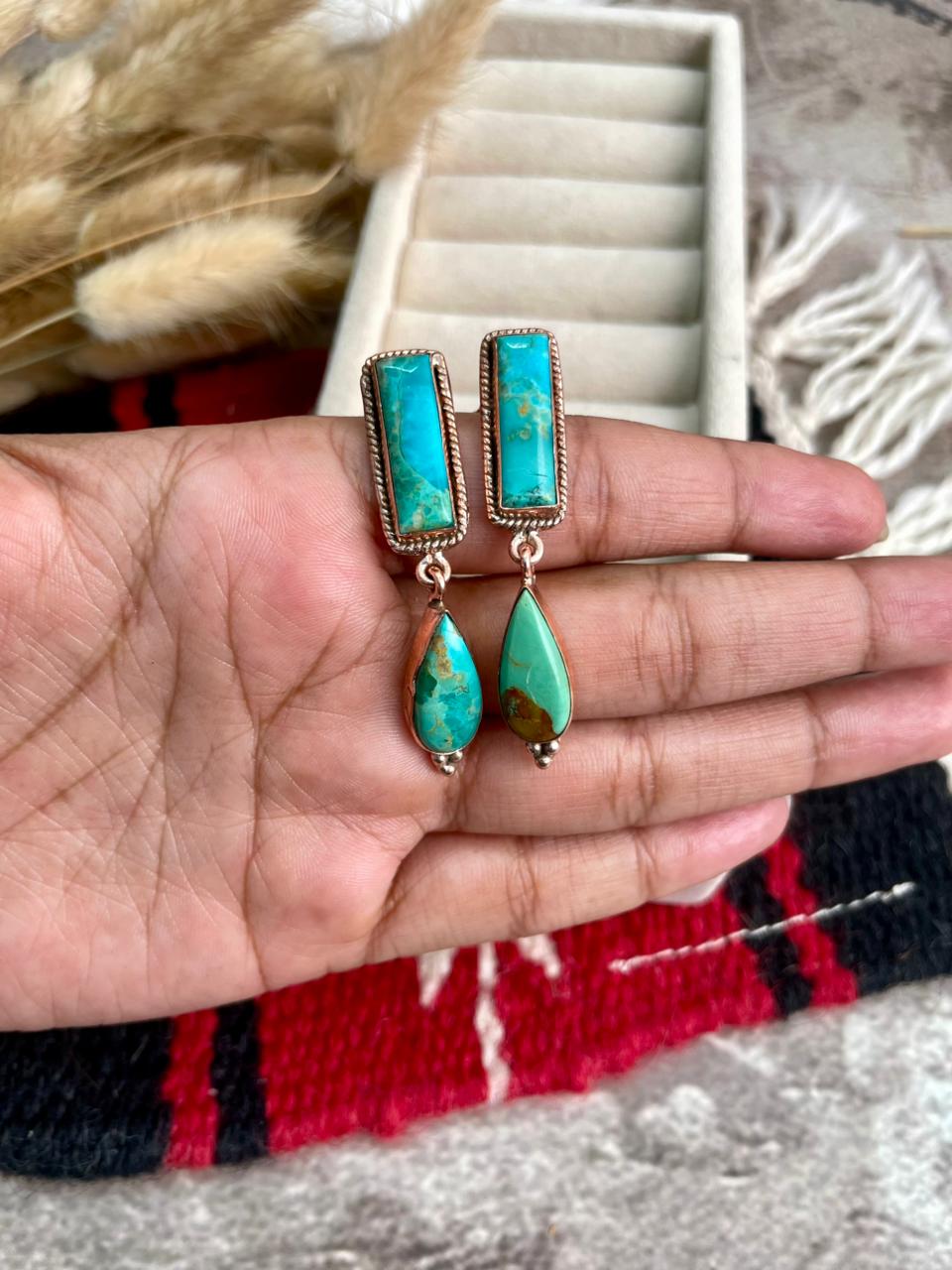 Handmade Copper Collection: Kingman Turquoise Post Dangle Earrings