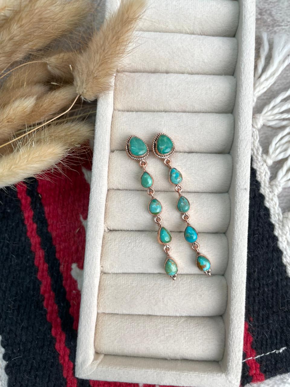 Handmade Copper Collection: Kingman Turquoise Post Dangle Earrings