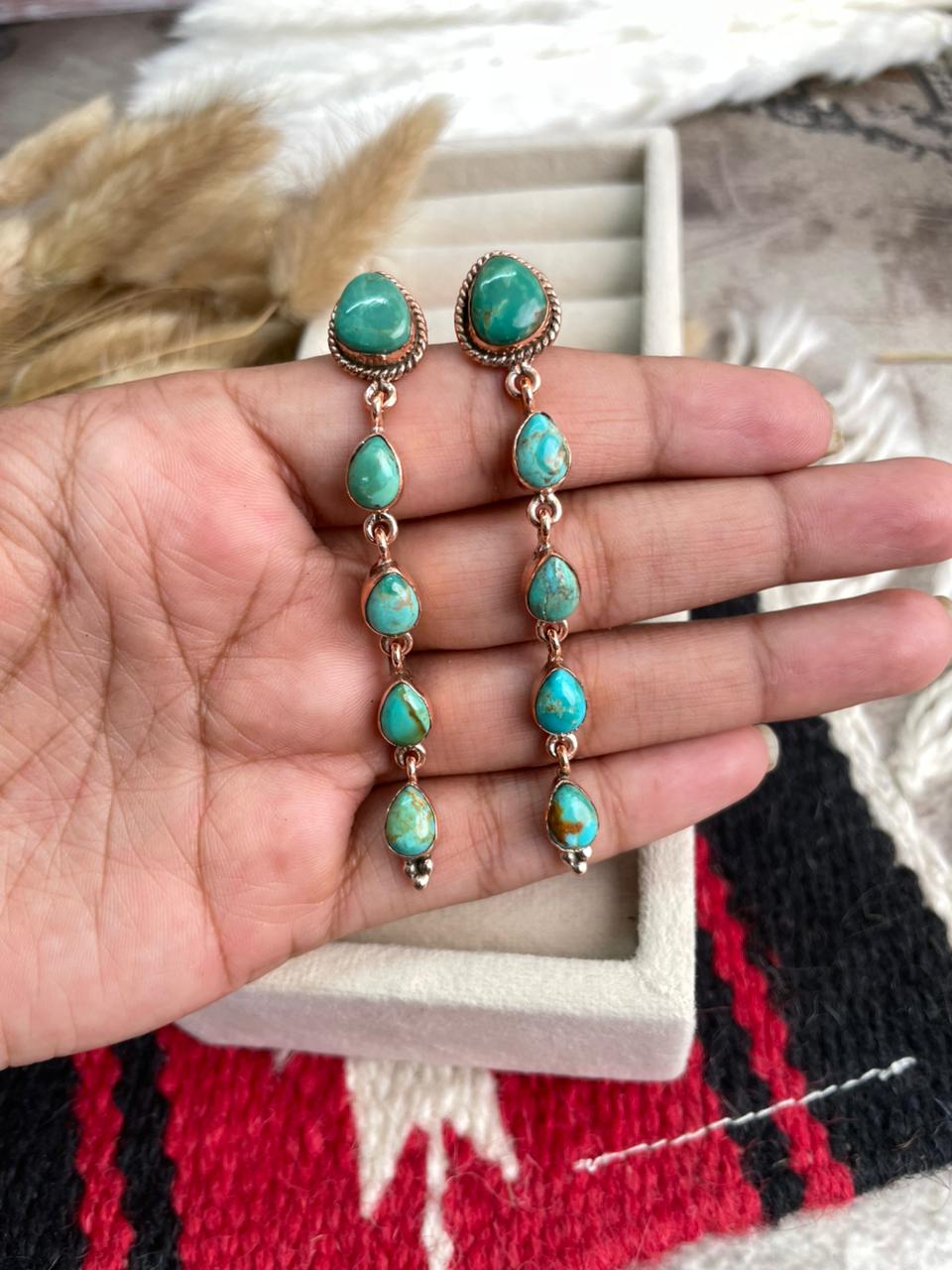Handmade Copper Collection: Kingman Turquoise Post Dangle Earrings