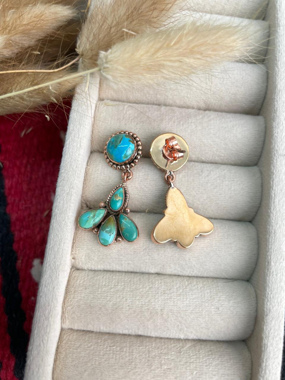 Handmade Copper Collection: Kingman Turquoise Post Dangle Earrings