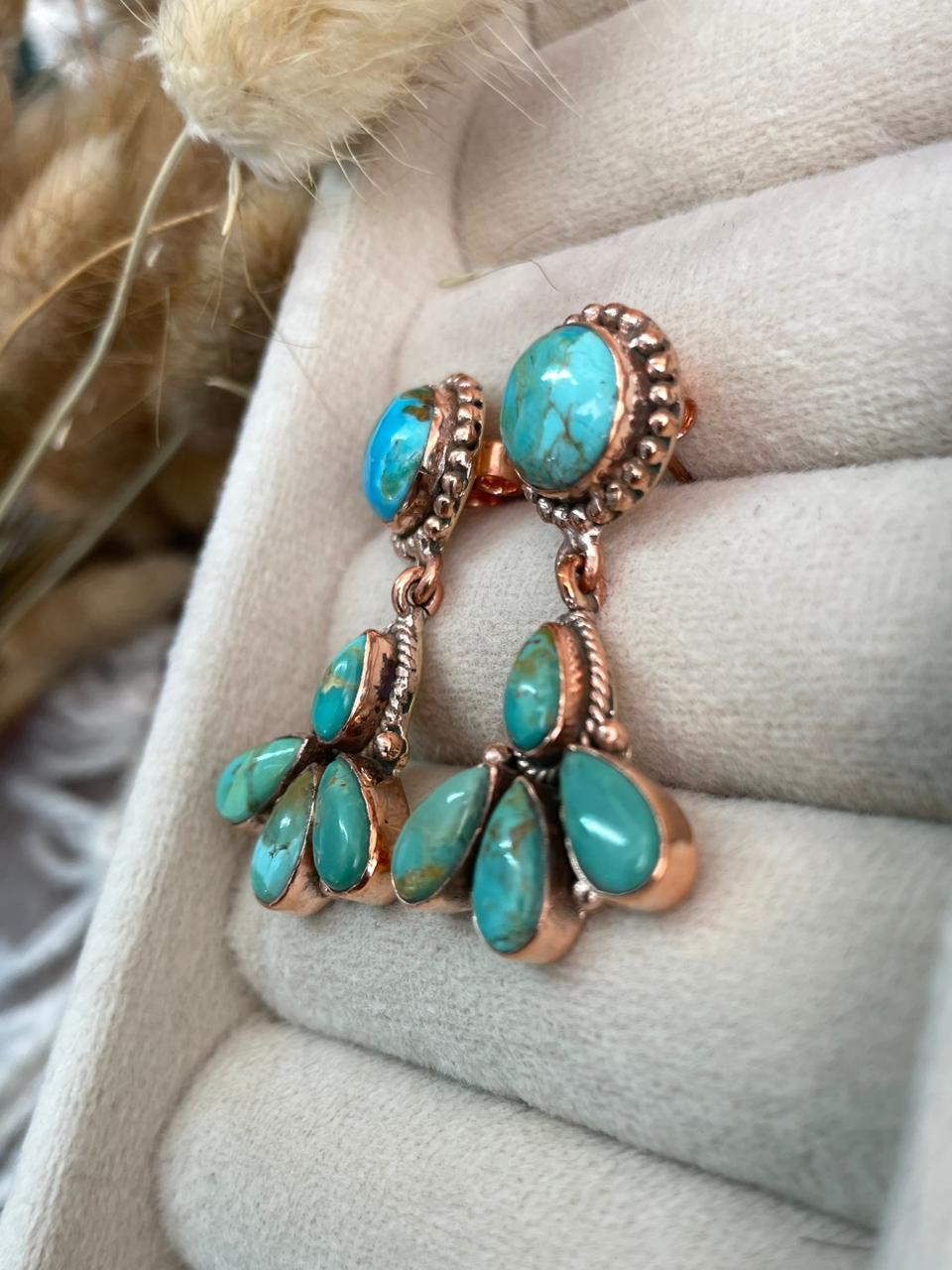 Handmade Copper Collection: Kingman Turquoise Post Dangle Earrings