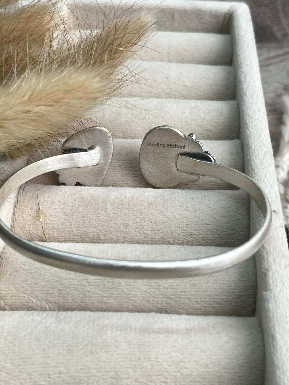 Handmade Sterling Silver Blue Kingman Turquoise Cuff Bracelet "Signed Nizhoni"
