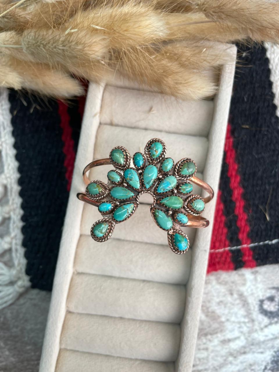 Handmade Copper Collection: Kingman Turquoise Naja Cuff Bracelet