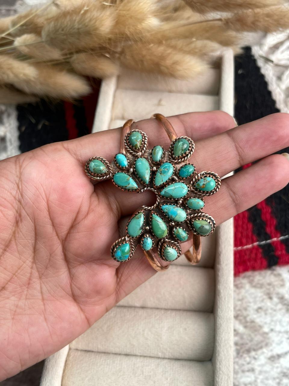 Handmade Copper Collection: Kingman Turquoise Naja Cuff Bracelet