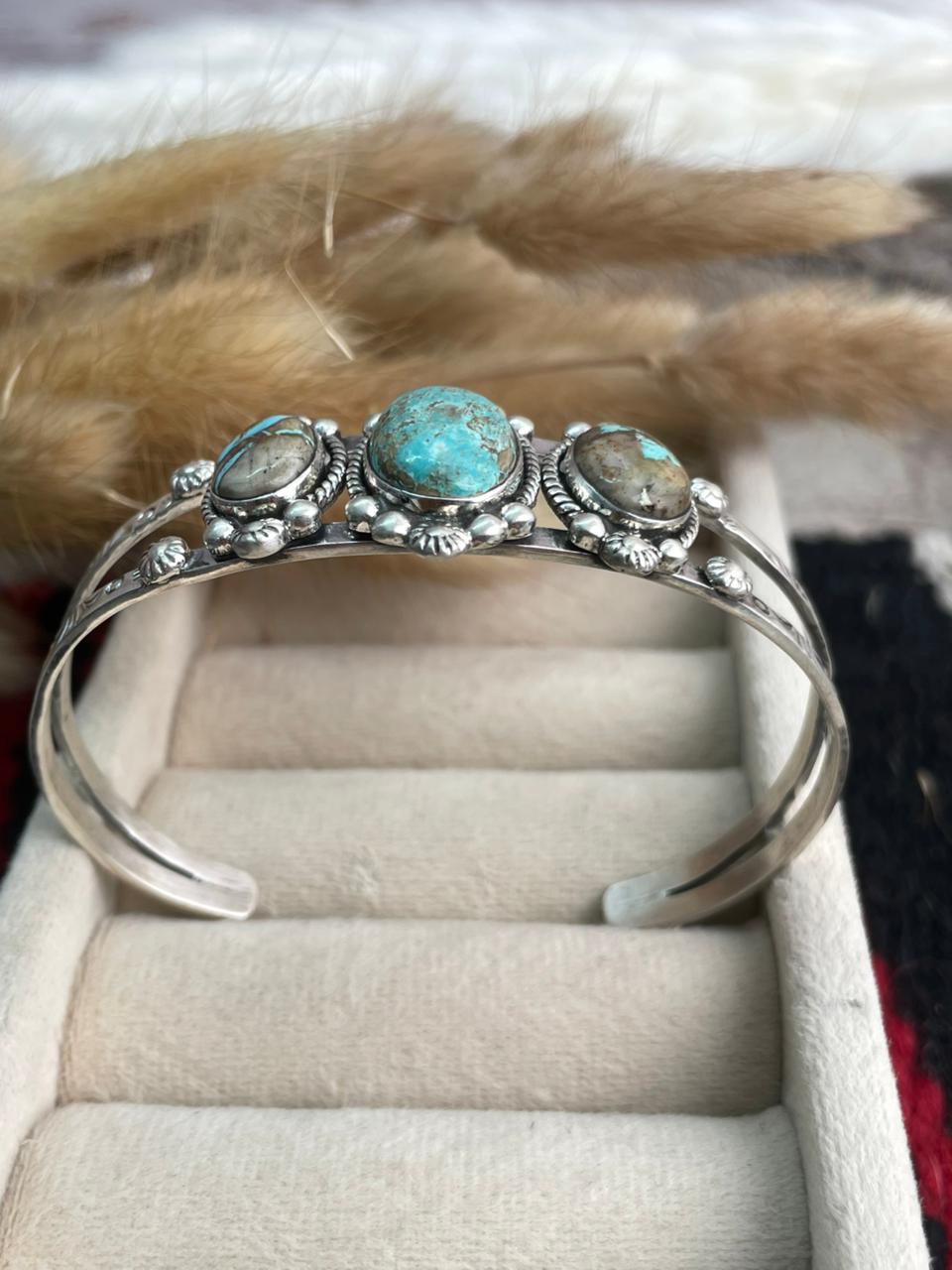 Handmade Sterling Silver Royston Ribbon Turquoise Cuff Bracelet "Signed Nizhoni"