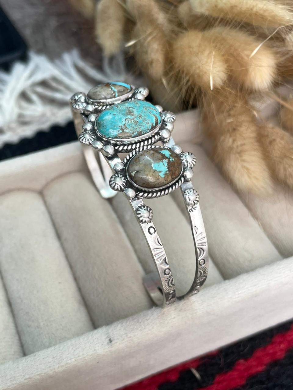 Handmade Sterling Silver Royston Ribbon Turquoise Cuff Bracelet "Signed Nizhoni"