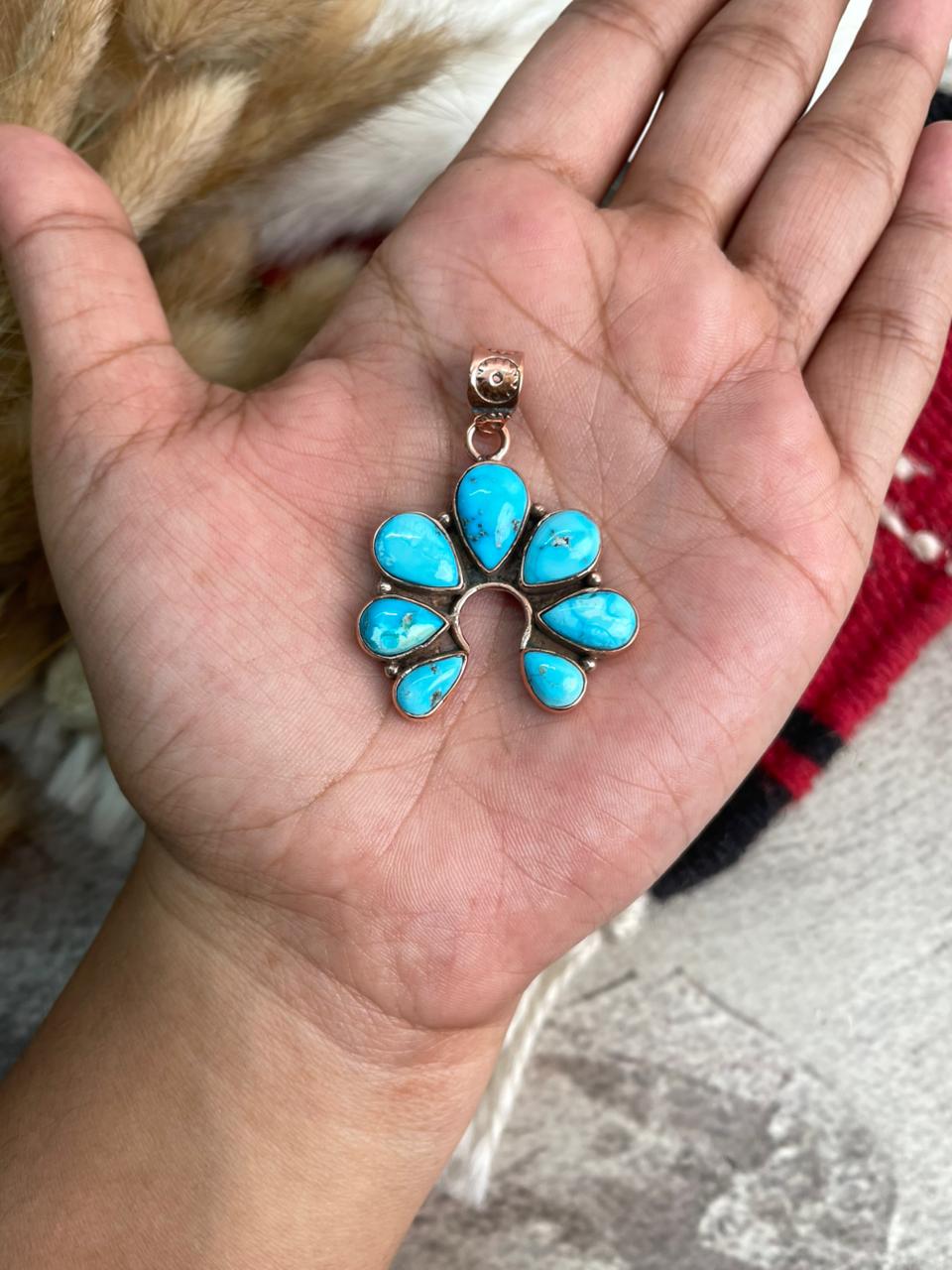 Handmade Copper Sierra Bella Turquoise Naja Pendant